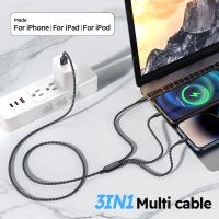 Cable De Carga USB 3 En 1 De 1.2m/4ft Nylon Braided MFi Certified Para iPhone Samsung Huawei Xiaomi Multi Port Multiple - details 7