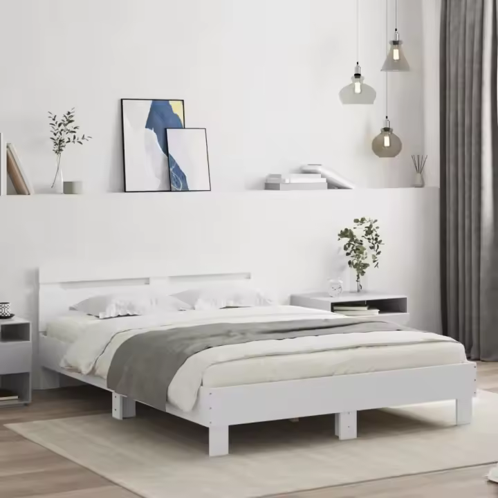 Estructura cama con cabecero madera ingeniería blanco 150x200cm - 1