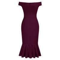 Vestido Elegante Para Mujer De Encaje Con Volante Y Cintura Ajustada Vestido De Fiesta Con Hombros Descubiertos Y Abertura En La Pierna Vestido Clásico De Cintura Alta Y Acolchado - details 26