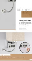 Lámpara De Pared Moderna E27 Con Luz De Lectura LED Y USB Para Dormitorio Sala De Estar Hotel Instalación En La Pared Material De Tela - details 16