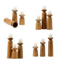 3PCS Soportes De Vela De Madera Natural Retro Para Boda Y Fiesta Decoración De Mesa Del Hogar Estilo Clásico Hechos a Mano - details 6