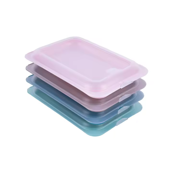 Cofan Set de 4 porta embutidos apilables | Fiambreras para embutido y alimento | Tapa transparente | Colores crema, azul, verde y nude | Aptos para microondas y lavavajillas | Medidas: 25 x 17 x 3 cm - 1