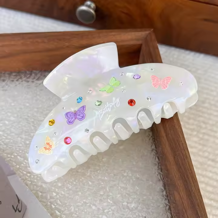 Cepillo De Pelo Elegante De Acrílico Con Mariposa De Rhinestone Para Cabello Grueso Y Rizado Grip Fuerte Adecuado Para Mujeres - 1