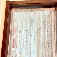 Cortina De Puerta Con Lazo Colorido Para Dormitorio Translúcida Con Bordado Blanco Cadena De Perlas Decoración De Vacaciones Cortina De Ventana De Tulle 100% Poliéster Estilo Pastoral - details 4
