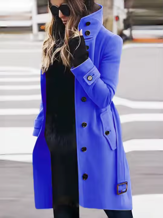 Abrigo De Mezclilla Para Mujer Invierno Cálido Chaquetas De Soltera Cuello Abajo Largo Ropa De Mujer Tipo De Cierre Doble - 1