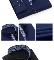 Camisa De Punto De Lujo Para Hombre Azul Y Blanco Con Estampado De Color Sólido Cuello En V Manga Larga Ajustada Casual Negocios Antideslizante Algodón - details 8