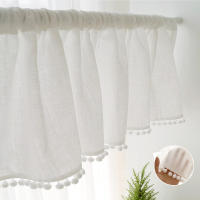 Cortinas De Lino Con Pompom Y Borlas Para Cocina Y Sala De Estar Cortinas Translúcidas Cortas Con Bolso Para Decoración Del Hogar - details 0