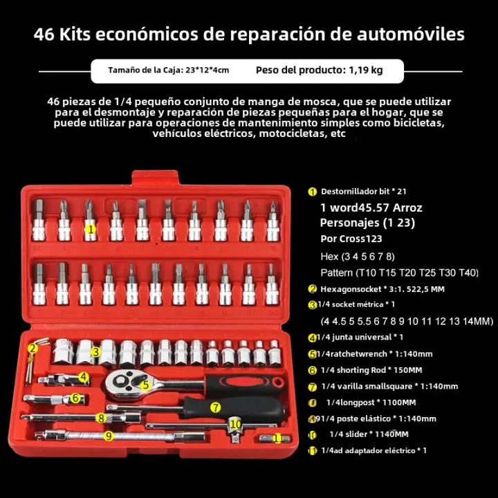 Set de Herramientas para Reparación de Autos Taladro de Tornillo de 1/4 pulgadas Juego de 53/46 PCS - 1