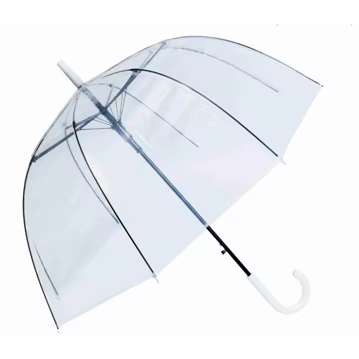 J.S ONDO paraguas largo transparente 8 varillas,ANTIVIENTO, en forma de campana con su apuerta automatica,COLOR BLANCO con forma de cúpula - 1