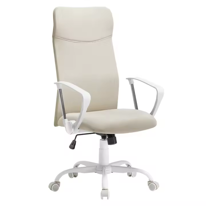 SONGMICS Silla de Oficina, Silla de Escritorio Ergonómica, Silla Giratoria, Asiento Tapizado, Ajustable en Altura e Inclinable, Carga de 120 kg, Negro/Gris/Beige Avena/Rosa Jalea - 1