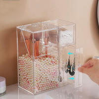 Organizador De Maquillaje Transparente Con Cajones Y Caja De Almacenamiento Con Tapa Y Perlas Para Almacenar Herramientas De Maquillaje Y Joyería - details 5