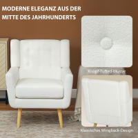 Tapizado Reclinable Teddy Reclinable de Lana Pata de Madera, Blanco - details 1