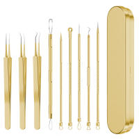 Kit De Herramientas Para Eliminar Quistes Y Acné De Acero Inoxidable Color Oro Conjunto De 9/7/5 Piezas Para Limpieza De Puntos Negros Y Manchas En La Piel - details 0