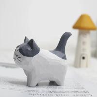 Adornos De Gato De Madera Hechos a Mano Ornamento De Animal Creativo Para Escritorio Decoración De Artesanía Tamaño Pequeño - details 5