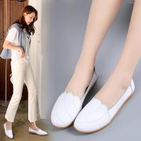 Zapatos De Cuero Genuino Para Mujer Blancos Loafers Estilo Clásico Verano Zapatos De Enfermera Plana De Cuero Para Adultos Casual - details 1
