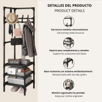 LUTODY - Perchero de pie, Zapatero, Compacto de varios niveles, Organizador esquinero de prendas y zapatos, Vertical, Tubo metal, Vestidor portátil para recibidor, Entrada auxiliar, Sala de estar, Salón, Ligero y resistente - details 1