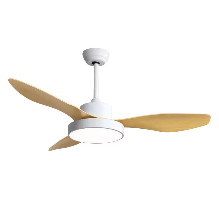 VENTILADOR DE TECHO HAYATE 48W con luz Fabrilamp- Color Blanco/haya, con tres 3 Aspas, seis 6 Velocidades ajustables, tecnología LED con tres 3 temperaturas de Luz, con dos 2 Medidas de Tija, con Control Remoto y Temporizador. Decoración y Hogar. Motor DC - 1