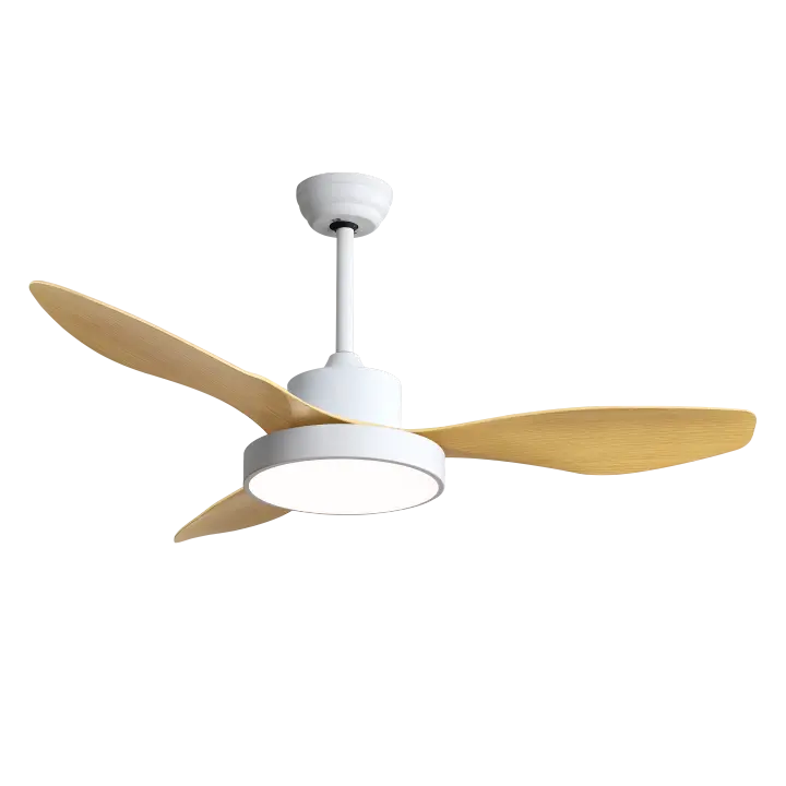 VENTILADOR DE TECHO HAYATE 48W con luz Fabrilamp- Color Blanco/haya, con tres 3 Aspas, seis 6 Velocidades ajustables, tecnología LED con tres 3 temperaturas de Luz, con dos 2 Medidas de Tija, con Control Remoto y Temporizador. Decoración y Hogar. Motor DC - 1