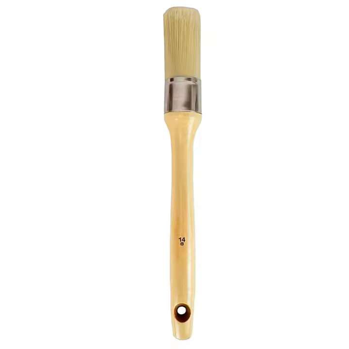 Tradineur - Brocha redonda para pintar, Nº 14, mango de madera y cerdas de fibra suave, uso universal, esmaltar, barnizar, retocar - Ø 32 mm - 1