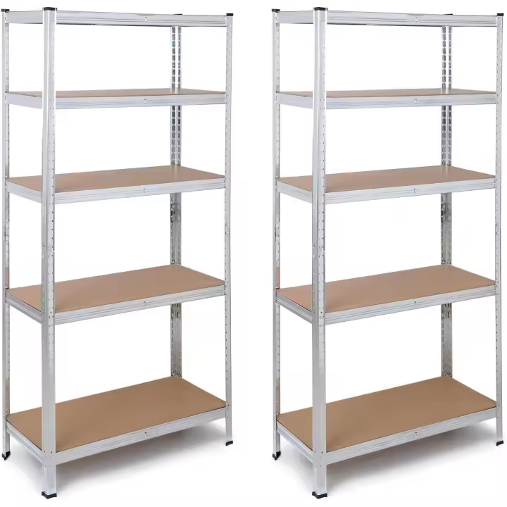 Pack 2 Estanterías Metálicas 180x90x40cm Galvanizada Modular.5 Baldas Ajustables MDF Carga Estante y 875 kg Total. Montaje Suelo sin Tornillos System - 1