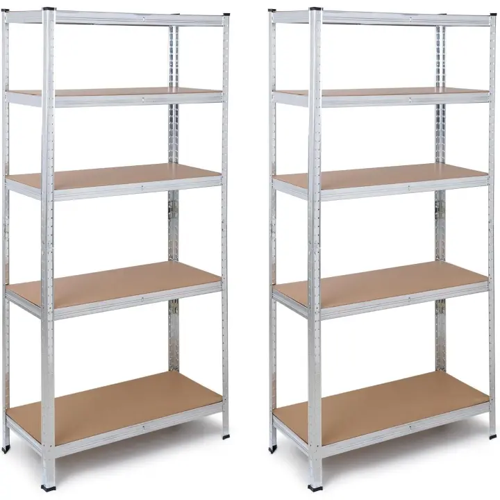 Pack 2 Estanterías Metálicas 180x90x40cm Galvanizada Modular.5 Baldas Ajustables MDF Carga Estante y 875 kg Total. Montaje Suelo sin Tornillos System - 1