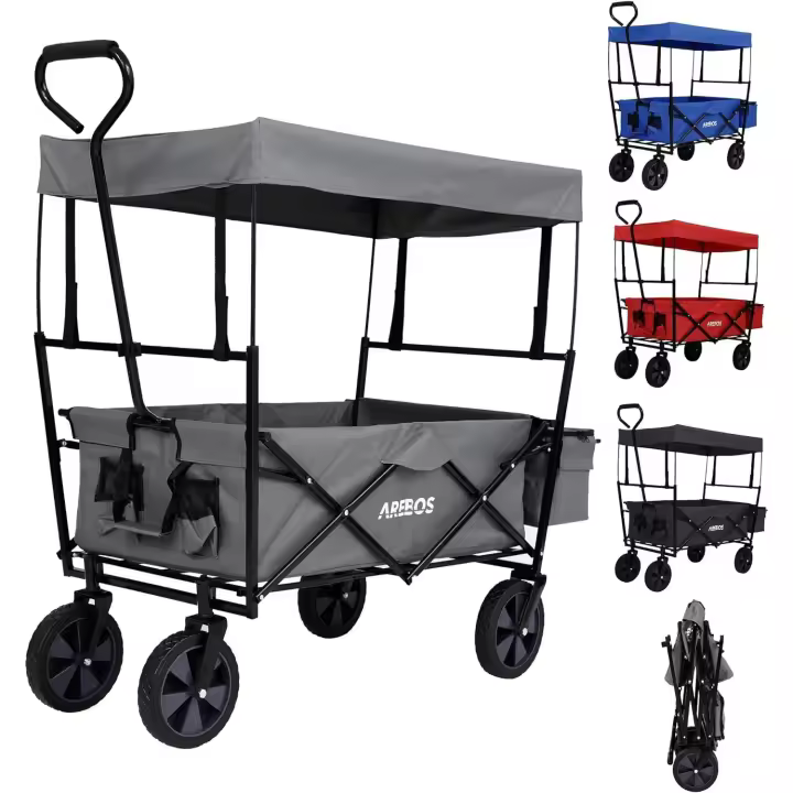 AREBOS Carro de Mano Plegable 70 Kg - Carrito Playa Techo - Barra Telescópica - Ruedas Giratorias 360° - 1