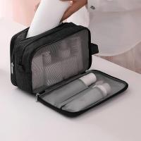 Neceser para hombre y Mujer, Bolsa de baño, accesorios de viaje, Bolsa de maquillaje, Cosméticos organizadores, Negro , Sencillo - details 2