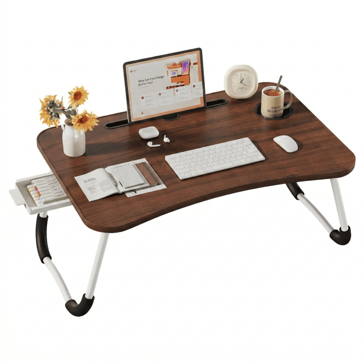 Mesa perezosa multifuncional, mesa de cama plegable portátil con Cajón, Bandeja para Cama, Mesa Plegable de Desayuno, Ideal para Portátil, Ordenador y Libros, Ergonómica, Mesa Auxiliar con Atril para Leer en la Cama 60x40x26 cm