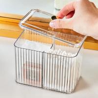 Contenedor Organizador De Baño Con 3 Secciones Para Algodones Y Tapones De Cera Transparente Almacenamiento De Cosméticos Jarra Para Algodones Y Tapones - details 2
