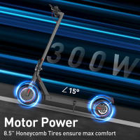 iScooter i9 Patinete eléctrico con neumático de panal de 8.5 pulgadas, motor de 350W, batería de 7.5Ah, velocidad máxima de 30km/h, frenos de disco delanteros y traseros, diseño plegable, control de la aplicación, Impermeable - Negro - details 1