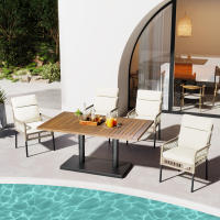 Juego de 5 piezas de Mesa y sillas de Coqueto al Aire Libre para 4 personas, tablero de Madera de Acacia maciza, Sillas envuelve de trinquete PE para venir en patio trasero y Jardín - details 1