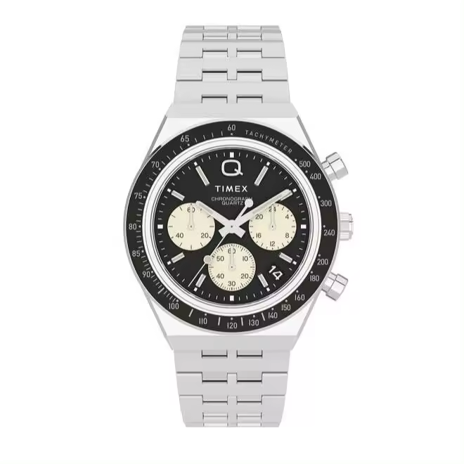 Reloj Timex Q diver inspirado en crono (40 mm) con esfera negra y brazalete de acero inoxidable TW2V42600 Timex - 1