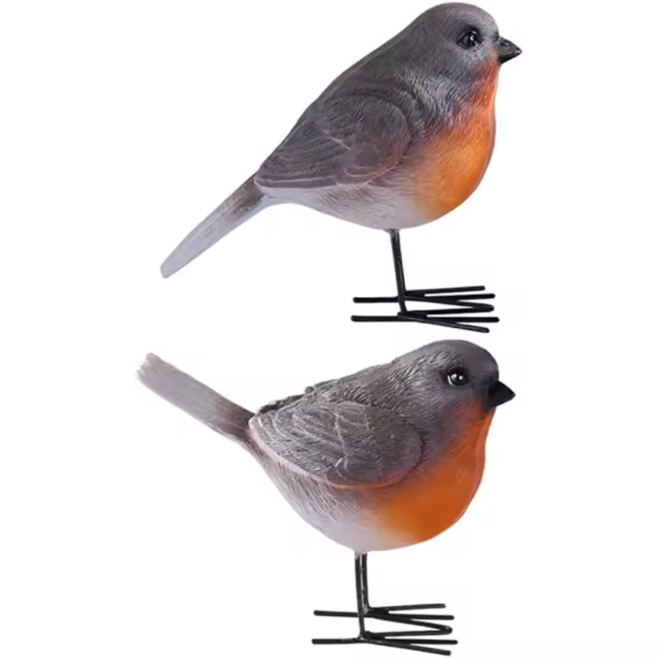 2 estatuas de petirrojo realistas de resina, decorativas para jardín y hogar. - 1