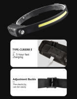 Linterna Frontal LED Recargable USB Con Sensor Y Batería Integrada Para Camping Pesca Y Excursiones Nocturnas Luz De Búsqueda Potente Y Ángulo Amplio 180° Impermeable - details 12