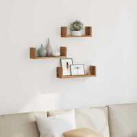 Estante de pared 3 unidades madera de ingeniería en color Roble Sonoma/Blanco/Negro y más | práctico organizador multiusos diseño compacto funcional - details 3