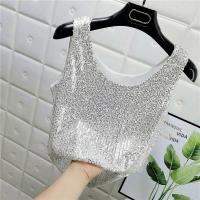 Chaleco De Noche Con Lentejuelas Para Mujer Estilo De Calle Blanca Brillante Poliéster Talla Regular Top De Verano 2022 - details 36