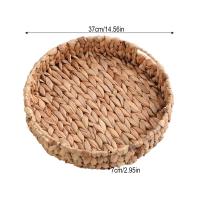 Cesta De Paja Tejida a Mano Para Frutas Té Aperitivos Pan Caja De Almacenamiento Redonda De Hyacinth De Bambú - details 2