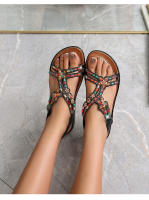 Zapatos de playa con diamantes de imitación 2025, cabeza redonda, tacón plano de alta gama, estilo hueco, cómodos zapatos de mujer para pleno verano - details 19