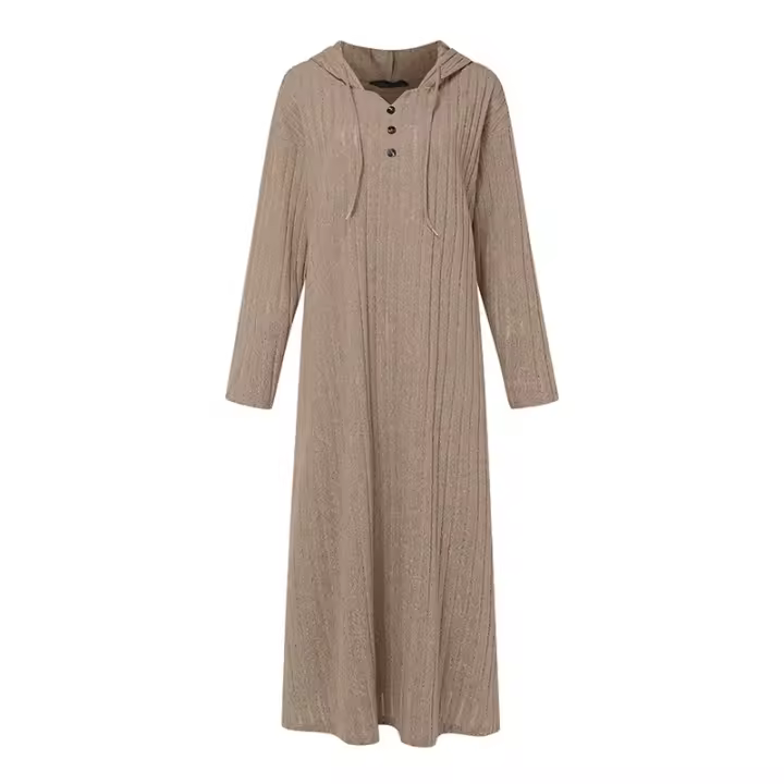 ZANZEA Vestido De Capucha Con Cuello V Y Manga Larga Estilo Casual Para Mujer Dress Maxi Otoño Invierno Cuello Redondo Suéter Drop-shoulder - 1