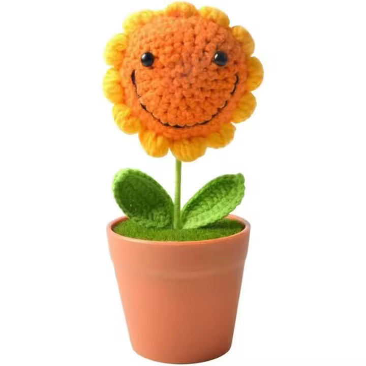 Regalos de girasoles para mujeres, flores artificiales de girasoles, flores de crochet, para adorno de escritorio de oficina en casa - 1