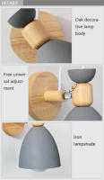 Lámpara De Pared Nórdica Sencilla Para Decoración Del Hogar Material Hierro Sombrilla Base De Madera Sconce Luz E27 Ajustable Para Dormitorio - details 6
