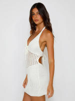 Vestido Mini De Encaje Sin Mangas Con Cuello Halter Para Mujer Hugcitar 2024 Transparente Corte Sexy A-Line Casual Para Playa Vacaciones Club - details 12