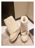 Botas De Nieve Para Mujer Con Aumento De Altura Y Suela Gruesa 2024. Botines De Invierno Con Forro De Peluche Y Algodón Espeso. Material De La Parte Superior PU. Botas De Media Caña. - details 25