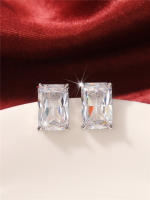 Pendientes De Estilo Cuadrado Huitan Para Mujer Con CZ Plata Versátiles Y Simples Accesorios De Joyería Moda Contratada - details 4