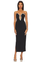 Vestido De Fiesta Para Mujer Verano 2024 Cuello En V Sin Mangas De Diamante Ajustado Sin Espalda Largo De Tobillo Con Adorno De Joyas Estilo Sexy Y Club - details 1