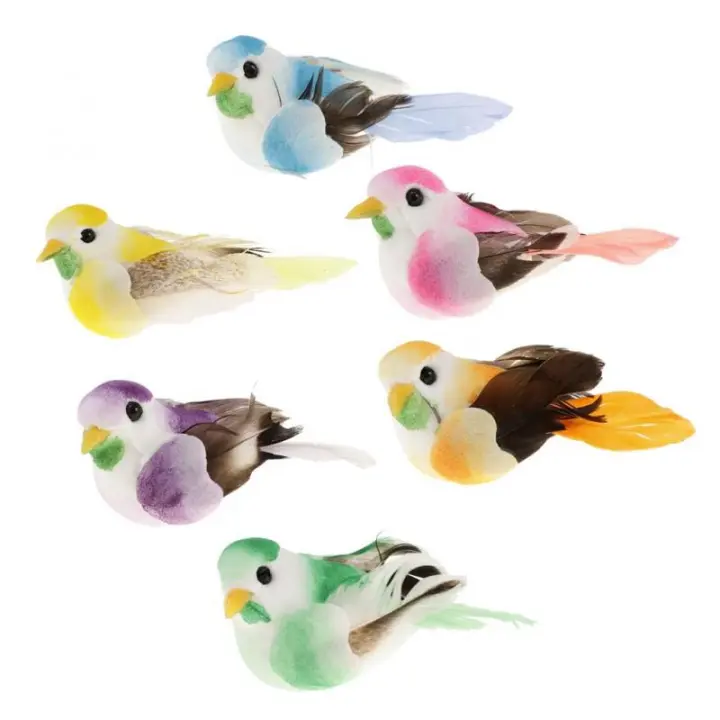 6Pcs Ornamentos De Pájaros Miniatura En Espuma Artificial Multicolor Para Decoración De Boda Y Fiestas Accesorios De Manualidades Para El Hogar - 1