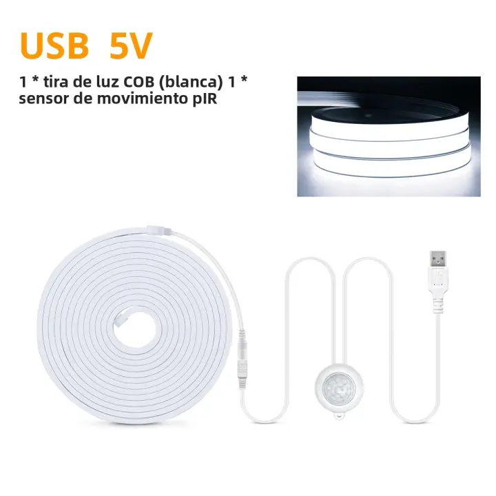 Tira De LED COB Con Sensor De Movimiento PIR 320 LEDs/m Luz Neón Super Brillante Impermeable Para Decoración De Cocina Escaleras Armario - 1