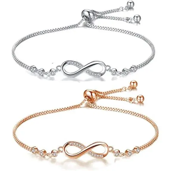 Piezas Infinity Symbol Pulsera para Mujer con Tobillo Pulsera con eslabón de Cadena con Brazalete Pulseras asociadas con Plata y Oro Rosa - 1