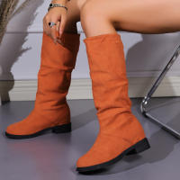 Botas De Media Caña Cómodas Para Mujer Con Punta Redonda, Slip-on, Tacón Medio, Plataforma, Upper De Tela, Suela De TPR, Diseño Clásico. - details 38