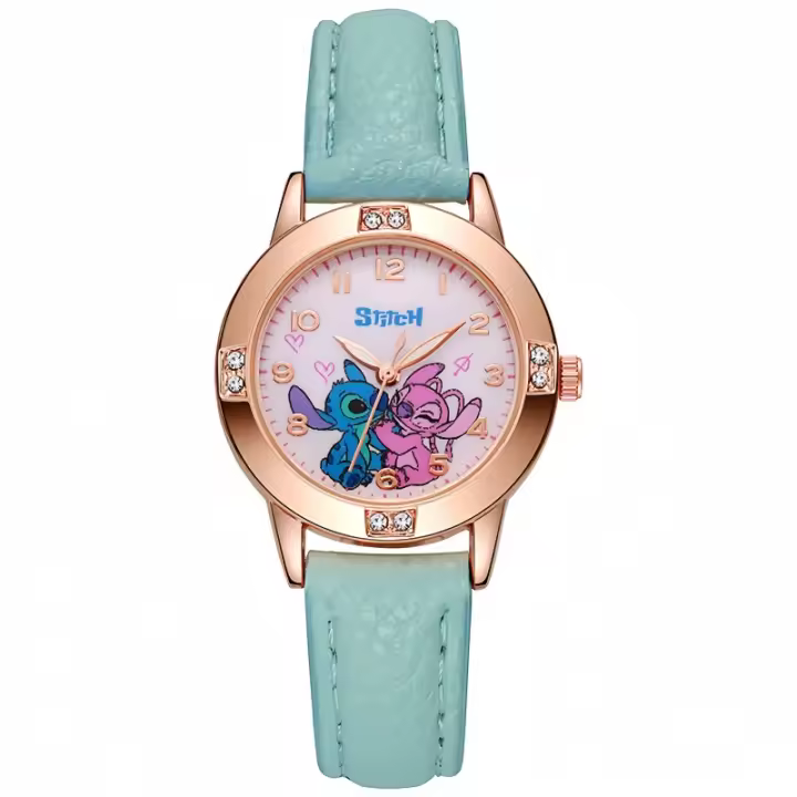 Reloj De Cuarzo Anime Pointer Para Niños Lilo & Stitch Regalo De Vacaciones Reloj Infantil Con Marcas Arábigas Y Cierre De Correa De Cuero - 1